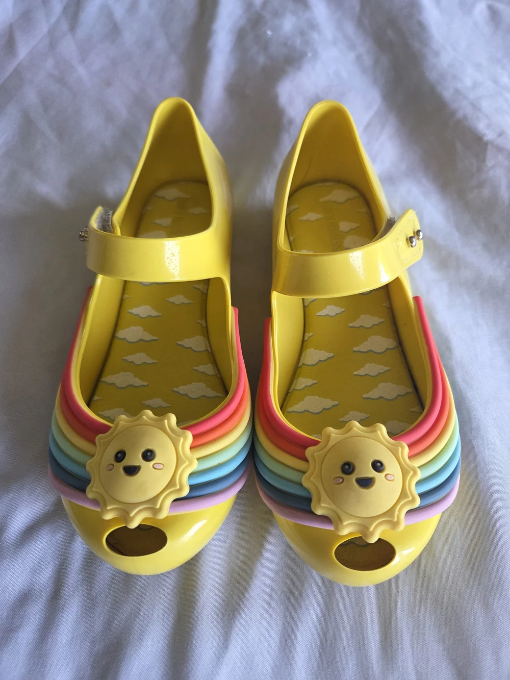 Mini Melissa | Yellow Mary Jane Sandals with Rainbow and Sun Motif